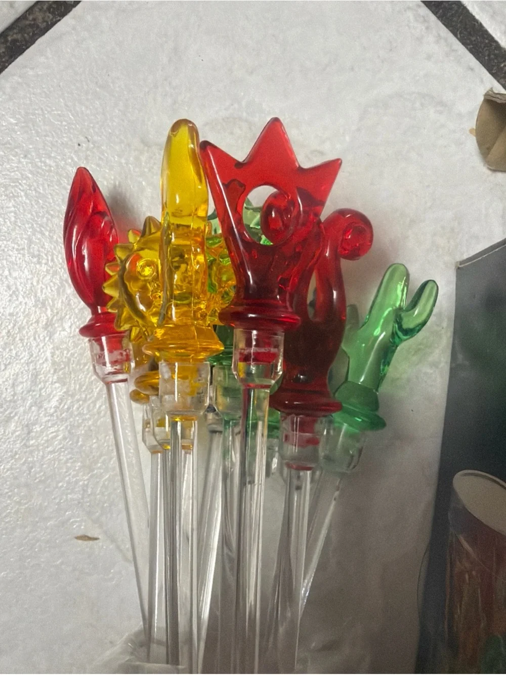 Vintage lot 12 Tulip Swizzle Stir Sticks 8” Long Assorted Color 80's Plant stick